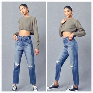 KanCan Blossom Ultra High Rise Belted Mom Jeans Size 7/27